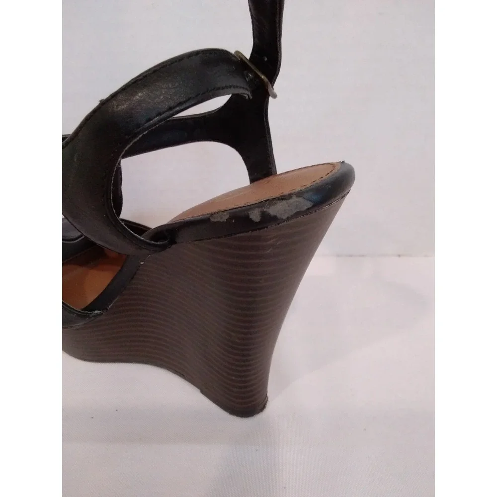 Candies Macao Platform‎ Wedge Sandals Black Peep Toe T Strap Y2K Goth Date Night